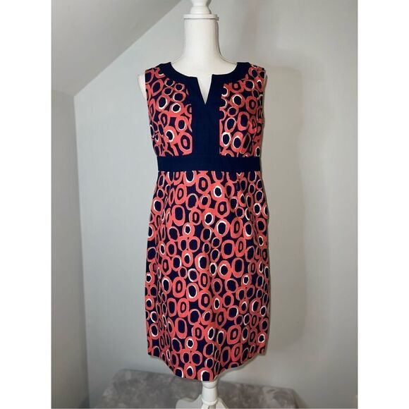 Women’s BODEN Navy/Coral Orange Sheath Midi Dress 6P - Picture 3 of 10